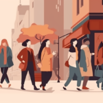 An illustration of young people walking and talking in a street (c) Coeur