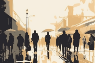 people with umbrellas (c) Nos Alpes IA