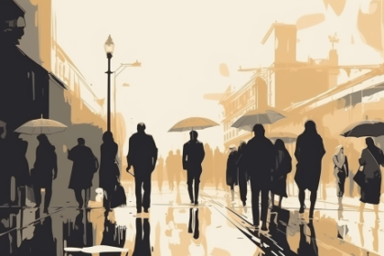 people with umbrellas (c) Nos Alpes IA